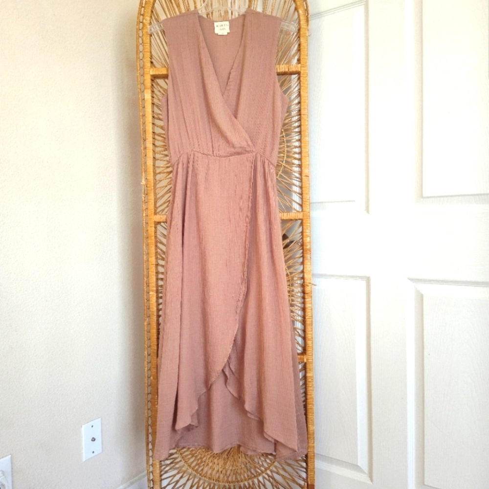 Sleeveless Mauve Wrap Midi Dress